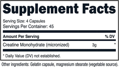 Creatine Monohydrate 3,000Mg, 180 Capsules (750Mg per Capsule) - Gluten Free, Non-Gmo