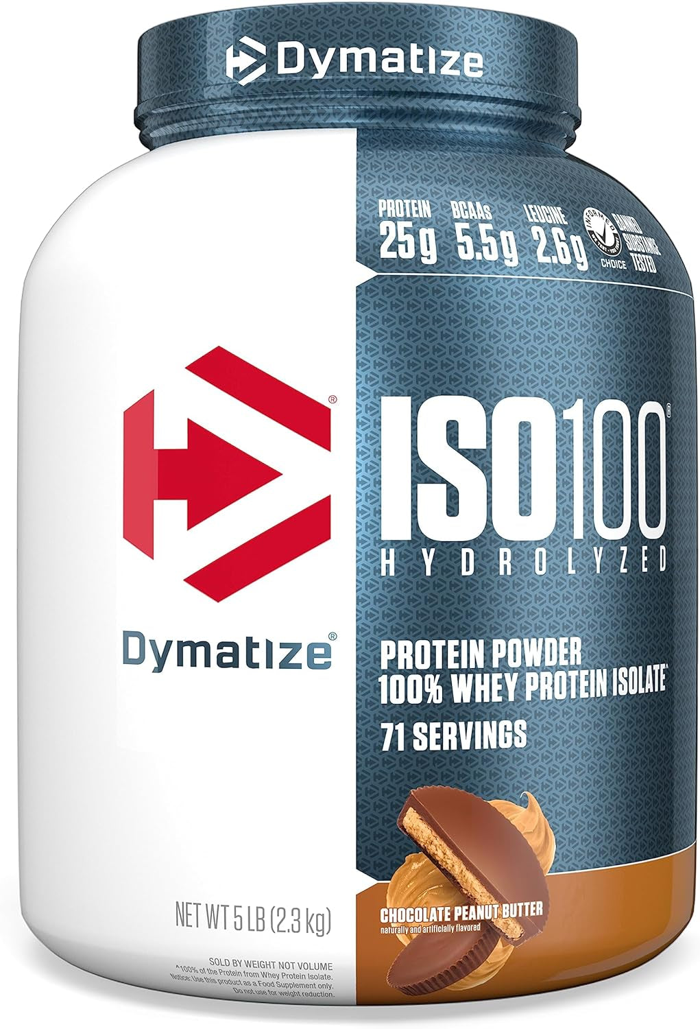 ISO100 - 100% Hydrolyzed Whey Protein Isolate - Chocolate Peanut Butter, 5Lbs/2.3Kg