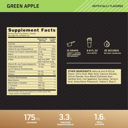 Gold Standard Pre-Workout [Size Option: 30 Serves ; Flavour Option: Green Apple;]