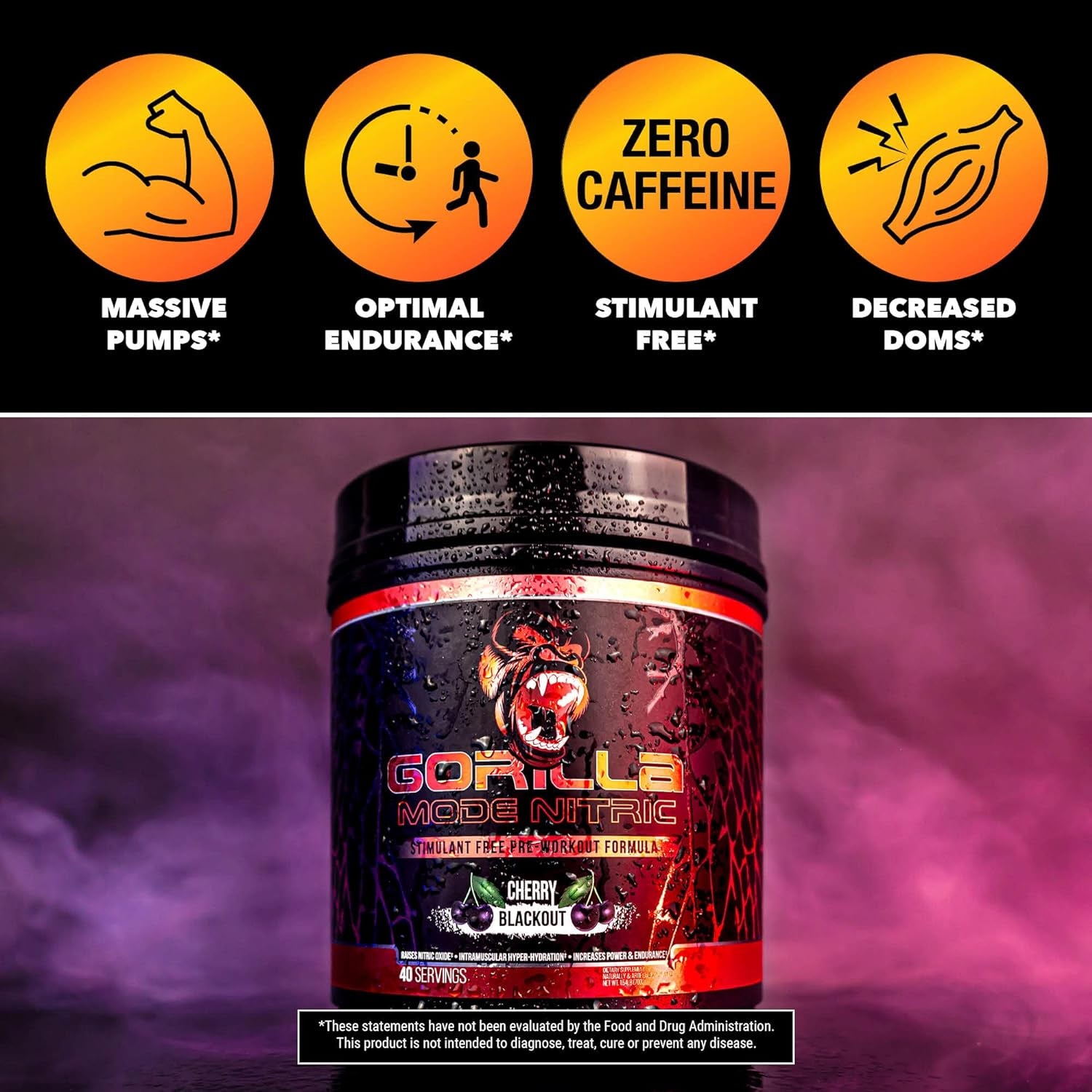 Gorilla Mode Nitric Stimulant Free Pre-Workout – Best Tasting and Most Effective Stimulant Free Pre-Workout/Massive Pumps · Vasodilation · Power (Mouthwatering Watermelon)