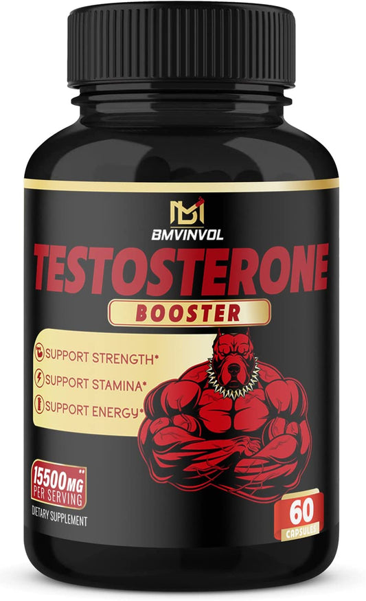 Natural Testosterone Booster for Men 15500 Mg - the Strongest Testosterone Booster - Increase Strength, Stamina, Energy- Endurance Test Boost, Muscle Growth- 60 Capsules