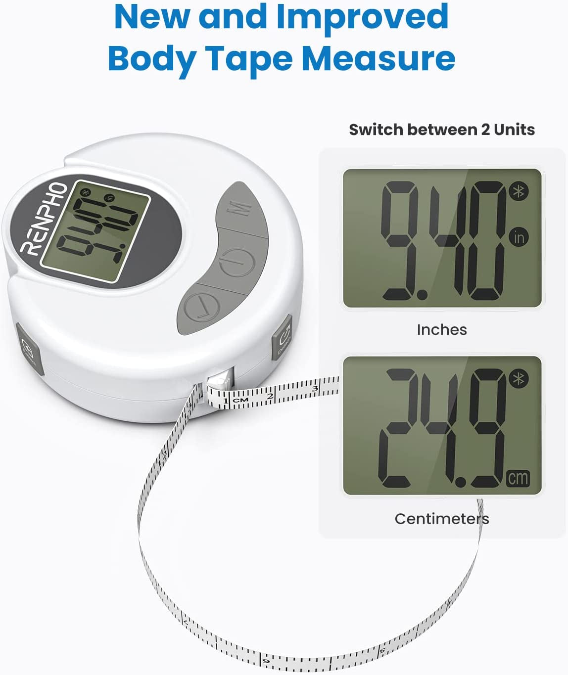 Tape Measure for Body, Smart Bluetooth Digital Body Measuring Tape for Weight Loss, Body Fat Monitor, Muscle Gain, Fitness Bodybuilding, Retractable, Measures Body Part Circumferences