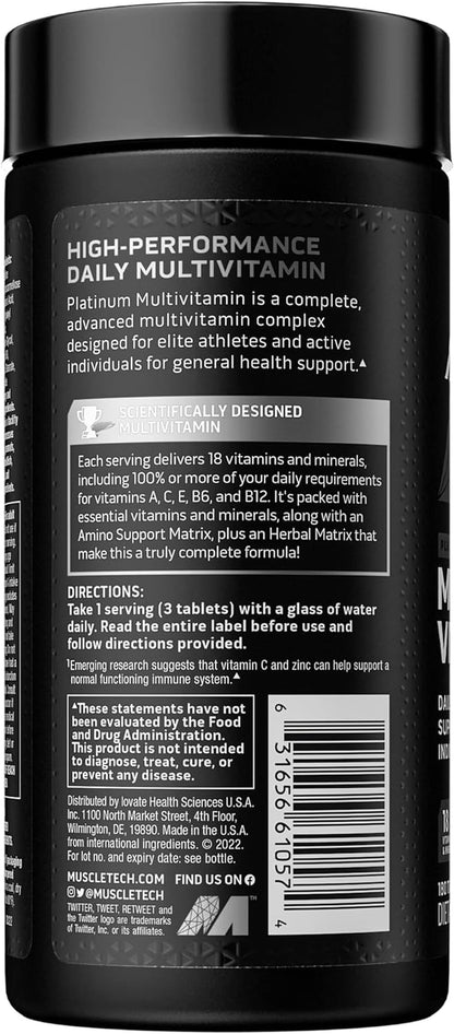 Multivitamin for Men & Women Platinum Multivitamin | Vitamin C for Immune Support | 18 Vitamins & Minerals | Vitamins a C D E B6 B12 | Daily Workout Supplements | Multivitamins, 180 Ct