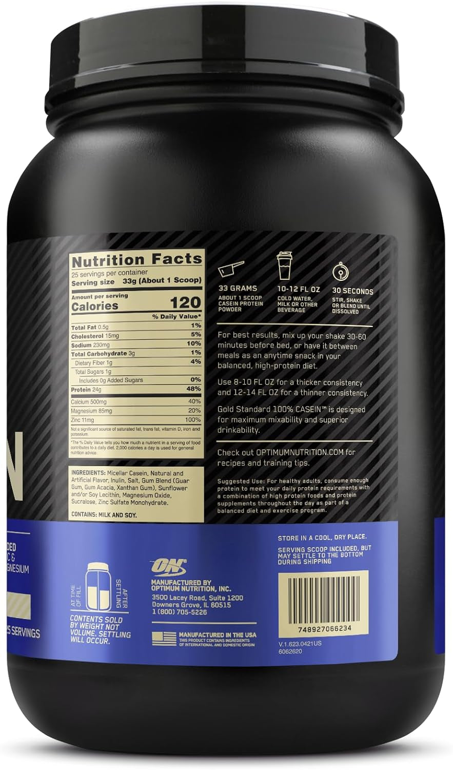 Gold Standard 100% Casein Protein Powder, Vanilla Flavour, 821G