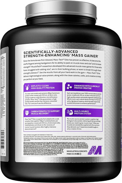 Mass Gainer Protein Powder,  Mass-Tech Elite Weight Gainer, Max Protein Weight Gainer, Muscle Gainer Protein Powder for Men & Women, Creatine Supplements, Chocolate Fudge, 3.18 Kg