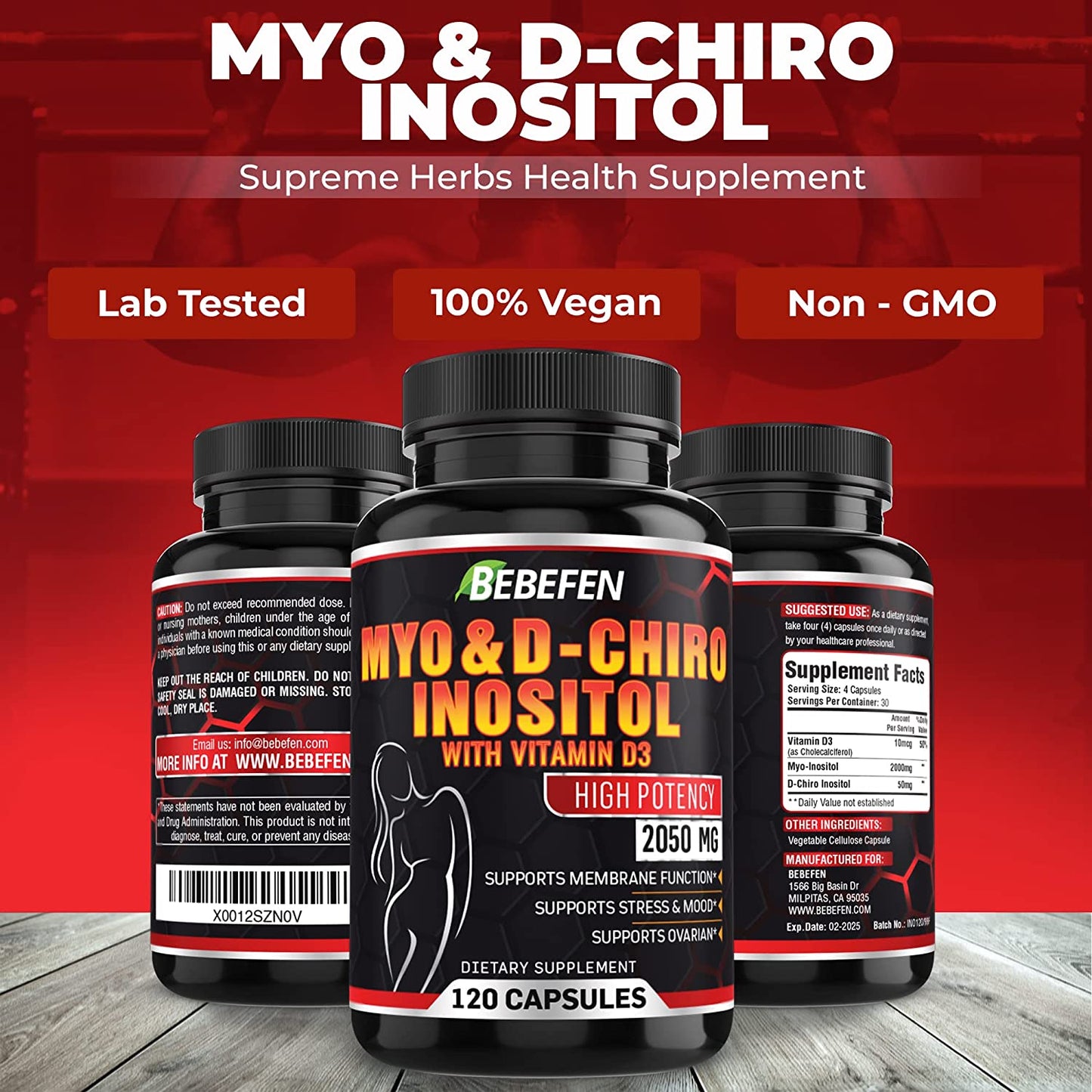 Myo-Inositol & D-Chiro Inositol Blend Capsule | Most Beneficial 40:1 Ratio | Hormone Balance & Healthy Ovarian Support for Women | Vitamin D3 | 120 Inositol Supplement Caps