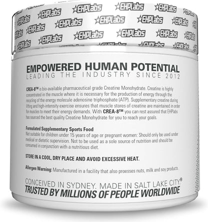 Ehplabs CREA-8 Creatine Monohydrate Powder - Creatine Powder for Building Lean Muscle Mass, Improves Strength & Power, Supports Brain Health - 100 Servings (500G)