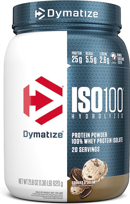 Iso-100 Hydrolyzed Whey Protein Isolate 20 Serves Cookies & Cream 640 Gram