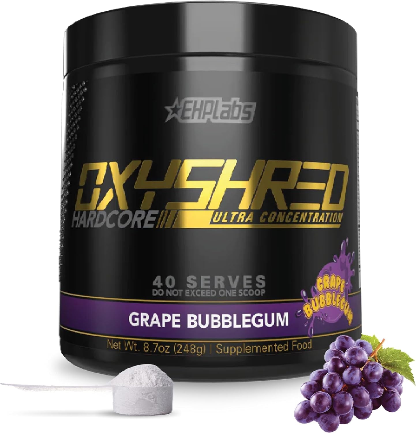 Ehplabs Oxyshred Hardcore Thermogenic Pre Workout Shredding Supplement - Promotes Shredding, Energy Booster, Pre-Workout, Mood Booster - Grape Bubblegum, 40 Servings