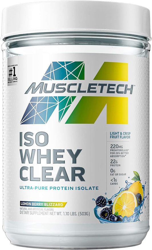 Whey Protein Powder, Clear Whey Protein Isolate, Whey Isolate Protein Powder for Women & Men, Clear Protein Drink, 22G of Protein and 90 Calories, Lemon Berry Blizzard, 503 G (19 Servings)