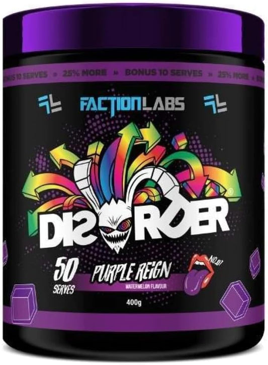 DISORDER Pre Workout Powder - Purple Reign Flavour, 400 Grams (50 Servings)