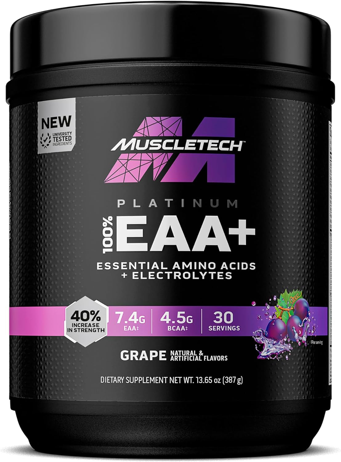 | Platinum 100% EAA+ |Essential Amino Acids | Muscle Strength Builder for Men & Women | Workout Supplement | Grape | 13.6 Oz | 30 Servings