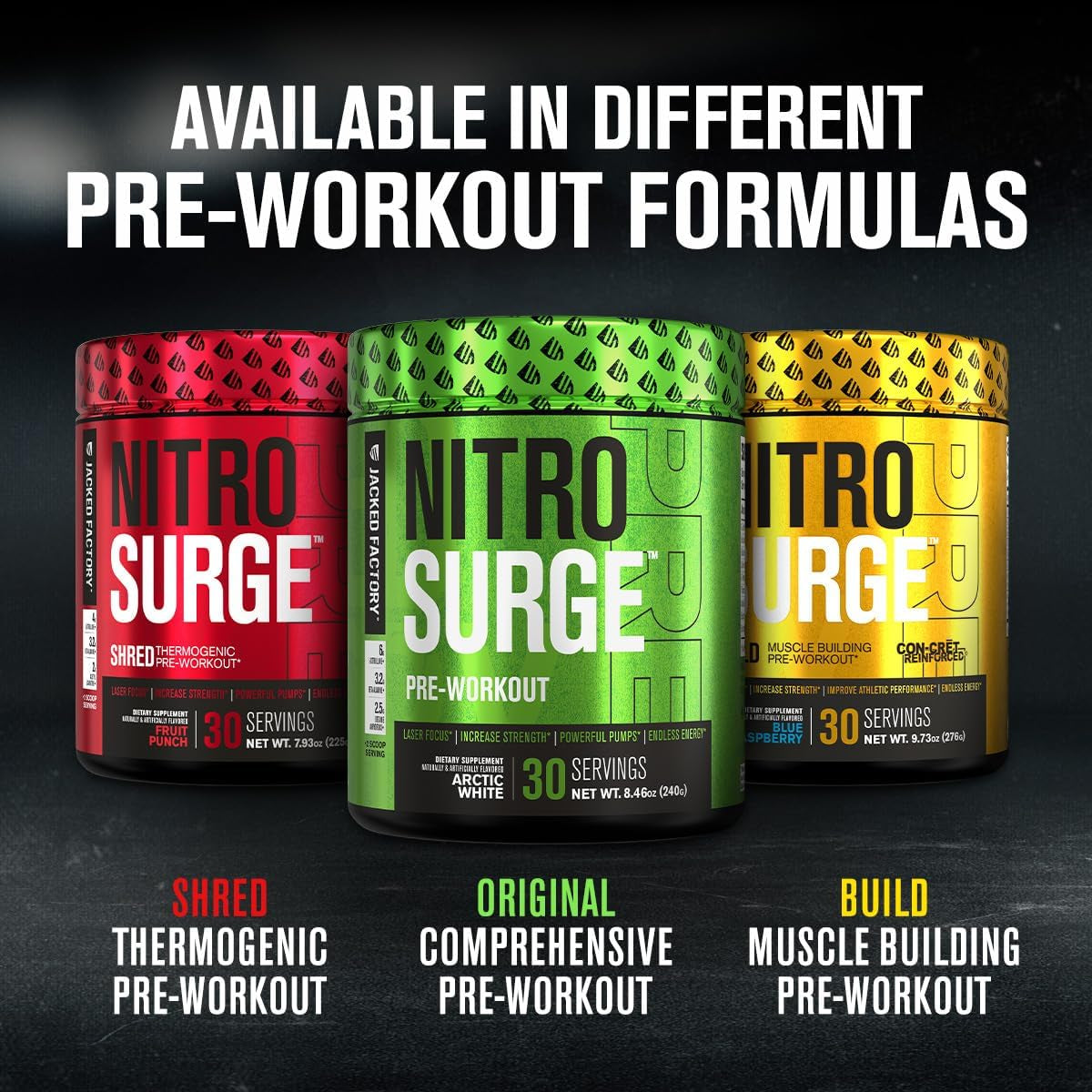 NITROSURGE Shred Pre Workout Supplement - Energy Booster, Instant Strength Gains, Sharp Focus, Powerful Pumps - Nitric Oxide Booster & Preworkout Powder - 30Sv, Black Cherry