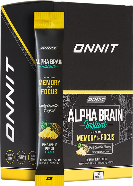Alpha Brain Instant - Pineapple Punch Flavor - Nootropic Brain Booster Memory Supplement - Brain Support for Focus, Energy & Clarity - Alpha GPC Choline, Cats Claw, L-Theanine, Bacopa - 30Ct