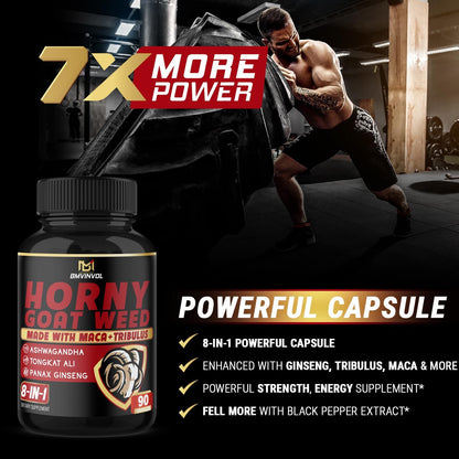 Horny Goat Weed Capsules - 7000Mg Herbal Equivalent - Maca, Ginseng, Tribulus Terrestris, Ashwagandha - Performance and Energy Support - 3 Month Supply
