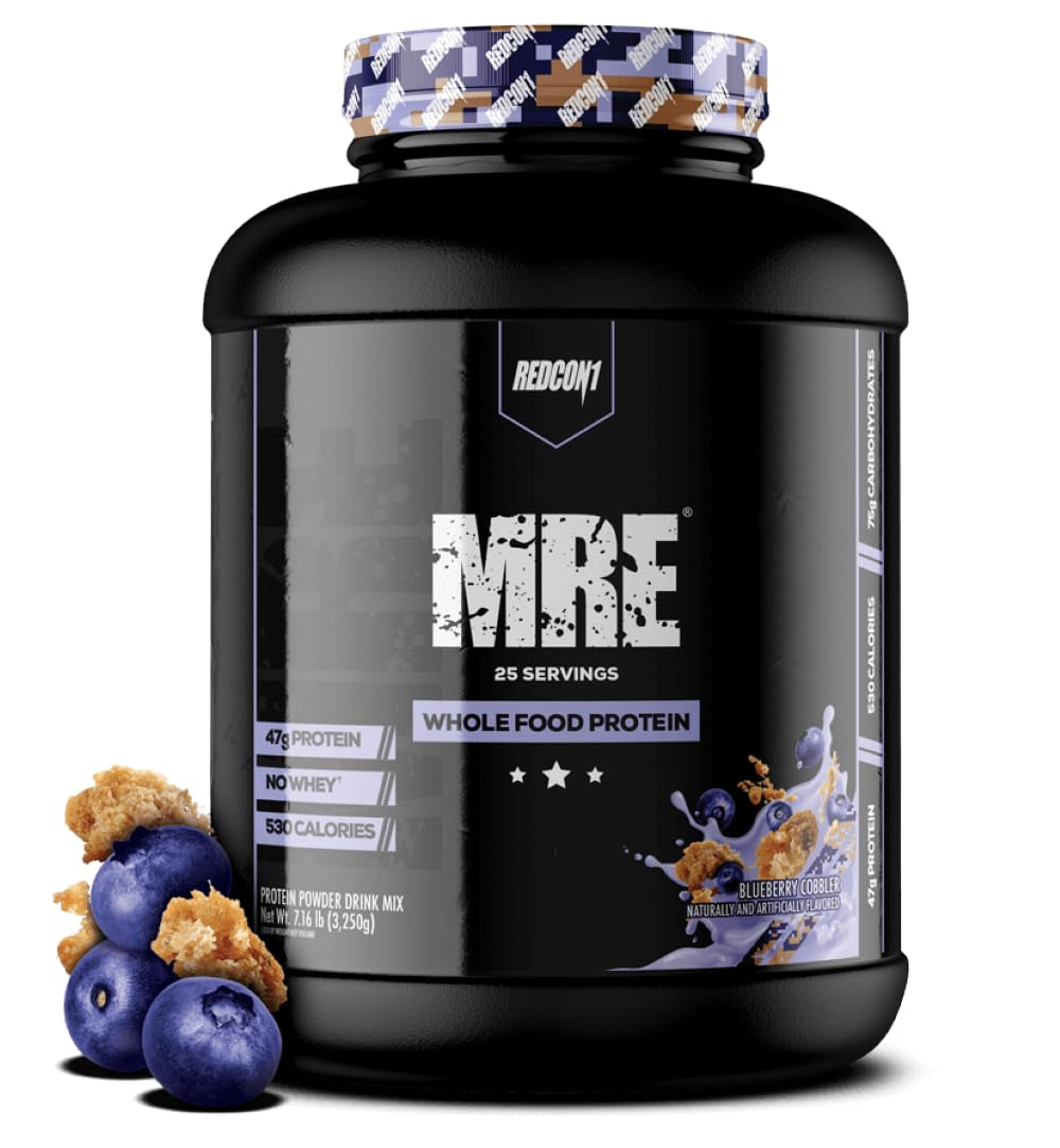 MRE Protein Powder, Blueberry Cobbler - Meal Replacement Protein Blend Made with MCT Oil & Whole Foods - Protein with Natural Ingredients to Aid in Muscle Recovery (25 Servings)