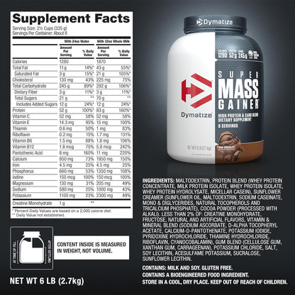 Super Mass Gainer Protein Powder, 1280 Calories & 52G Protein, 10.7G Bcaas, Mixes Easily, Tastes Delicious, Rich Chocolate, 6 Lbs