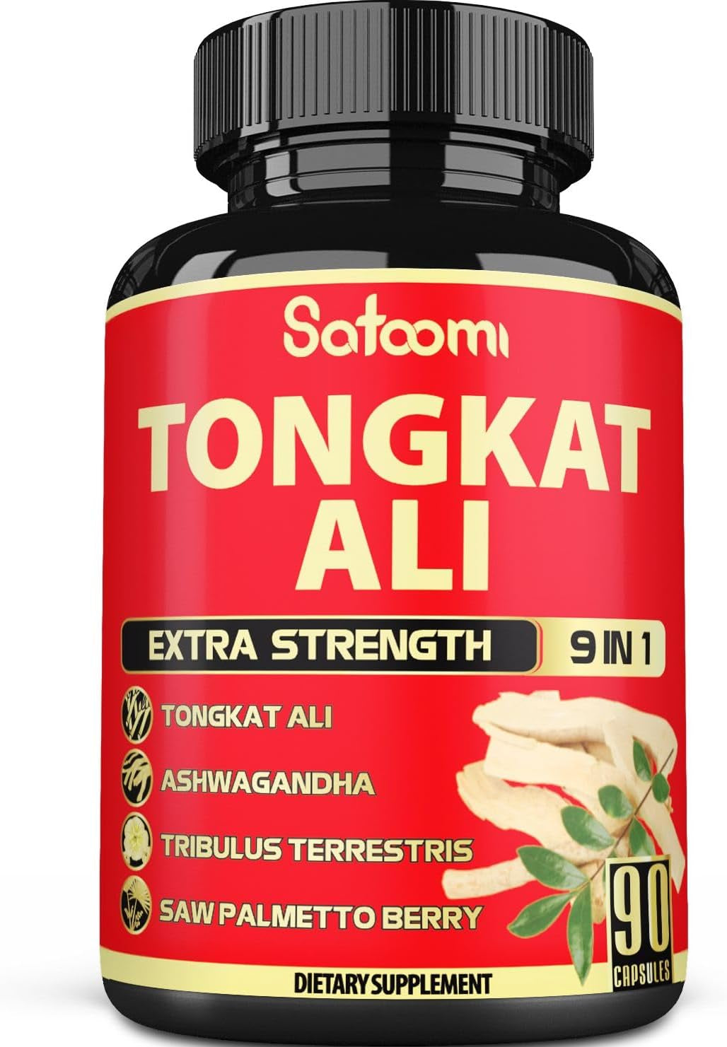 Natural Tongkat Ali Root Extract 200:1-9In1 Equivalent to 3450Mg - 1 Pack 90 Vegan Caps 3 Month Supply