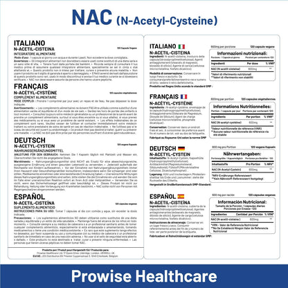 NAC N-Acetyl- Cysteine 600Mg 120 Capsules Not Tablets - UK Manufactured | GMP Standards by Prowise Healthcare | Suitable for Vegetarians and Vegans (Pack of 1)