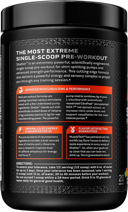 Pre Workout Powder  Shatter Pre-Workout Preworkout Powder for Men & Women Preworkout Energy Powder Drink Mix Sports Nutrition Pre-Workout Products Rainbow Fruit Candy (20 Servings)