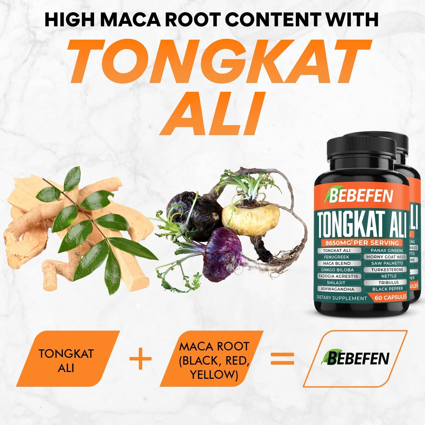 (2 Packs) Tongkat Ali Capsules 8650Mg - 120 Capsules with Maca, Horny Goat Weed, Fadogia Agrestis, Turkesterone - Male Performance Supplement Pills - Extract for Libido, Energy, Stamina - 2 Months Supply