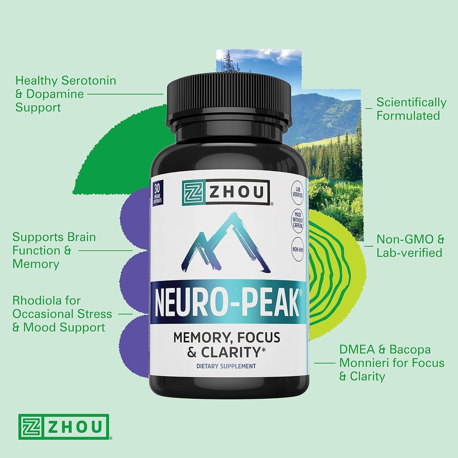 Neuro Peak Brain Support Supplement - Memory, Focus & Clarity Formula - Nootropic Scientifically Formulated for Optimal Performance - Dmae, Rhodiola Rosea, Bacopa Monnieri, Ginkgo Biloba & More