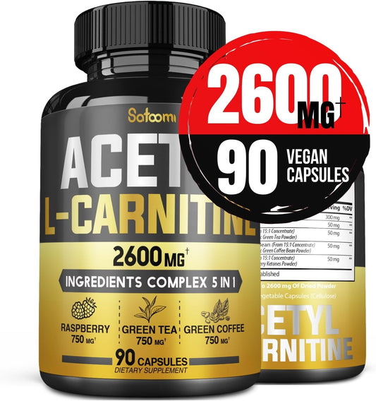 5In1 Acetyl L-Carnitine Complex Capsules - 2600Mg Daily - Combined Alpha Lipoic Acid, Green Tea, Green Coffee Bean & Raspberry Ketones - 90 Counts for 3 Months