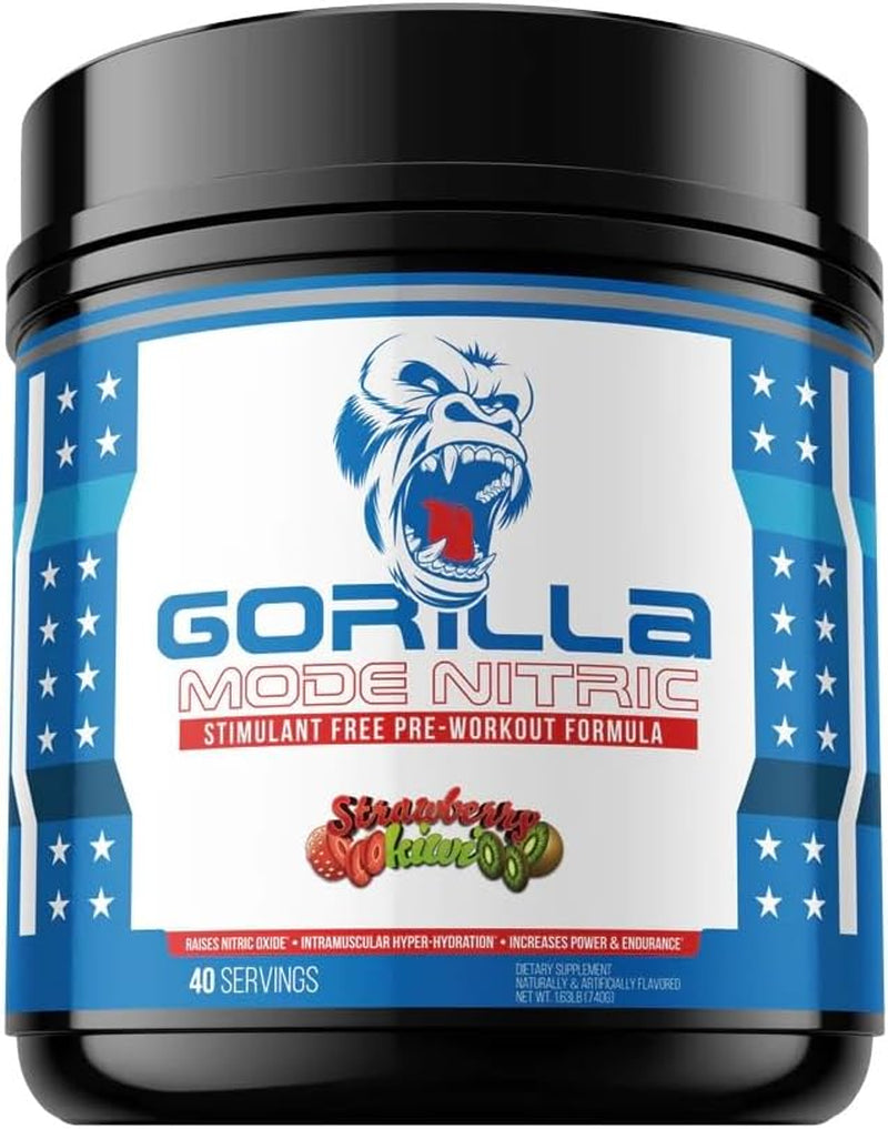 Gorilla Mode Nitric Stimulant Free Pre-Workout – Best Tasting and Most Effective Stimulant Free Pre-Workout/Massive Pumps · Vasodilation · Power (Strawberry Kiwi)