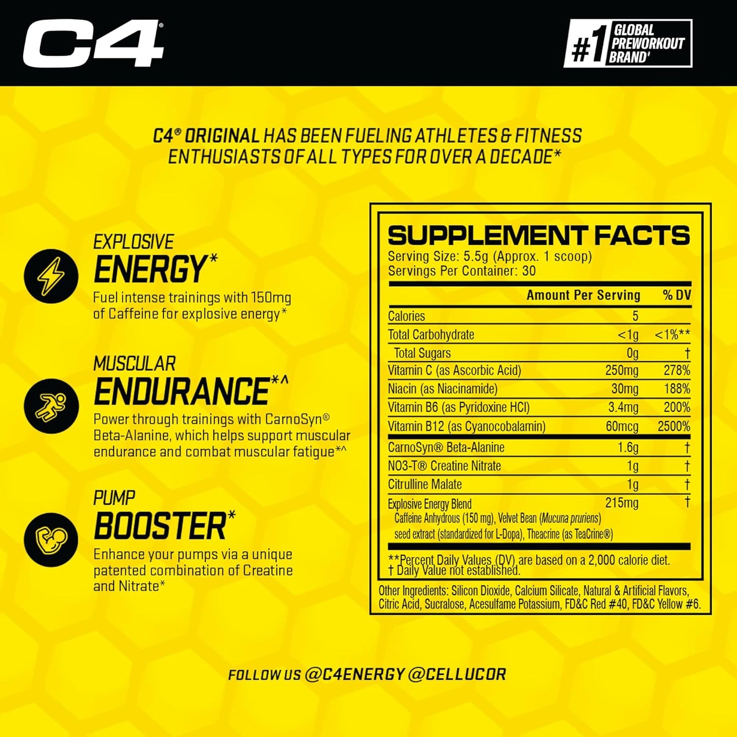 C4 Original Pre Workout Powder Strawberry Watermelon Ice Sugar Free Preworkout Energy for Men & Women 150Mg Caffeine + Beta Alanine + Creatine - 30 Servings (Packaging May Vary)