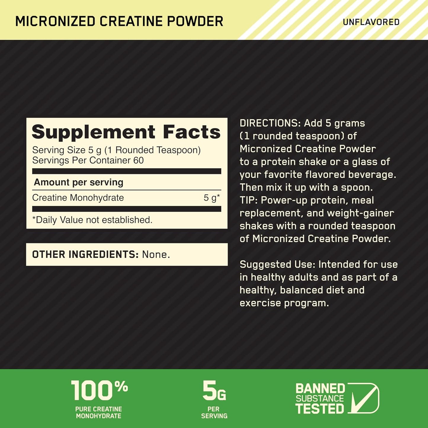 Micronized Creatine Monohydrate Powder, Unflavored, Keto Friendly, 60 Servings (Packaging May Vary)
