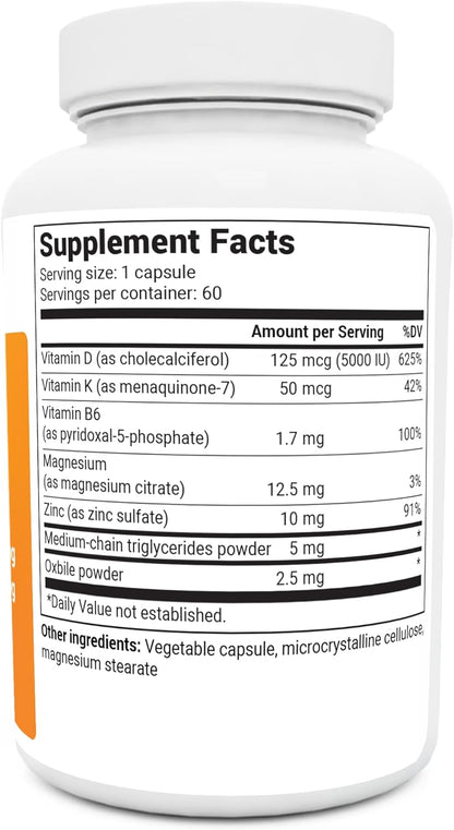 Dr. Berg'S Vitamin D3 K2 W/Mct Oil - Includes 5,000 IU of Vitamin D3, 50 Mcg MK7 Vitamin K2, Purified Bile Salts, Zinc & Magnesium for Ultimate Absorption - K2 D3 Vitamin Supplement - 60 Capsules