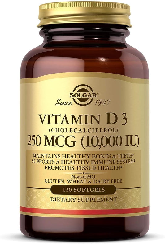 Vitamin D3 (Cholecalciferol) 250 MCG (10,000 IU), 120 Softgels - Helps Maintain Healthy Bones & Teeth - Immune System Support - Non GMO, Gluten/ Dairy Free - 120 Servings