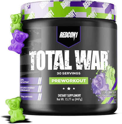 Total War - Pre Workout Powder, 30 Servings, (Sour Gummy) Boost Energy, Increase Endurance and Focus, Beta-Alanine, 350Mg Caffeine, Citrulline Malate, Nitric Oxide Booster - Keto Friendly