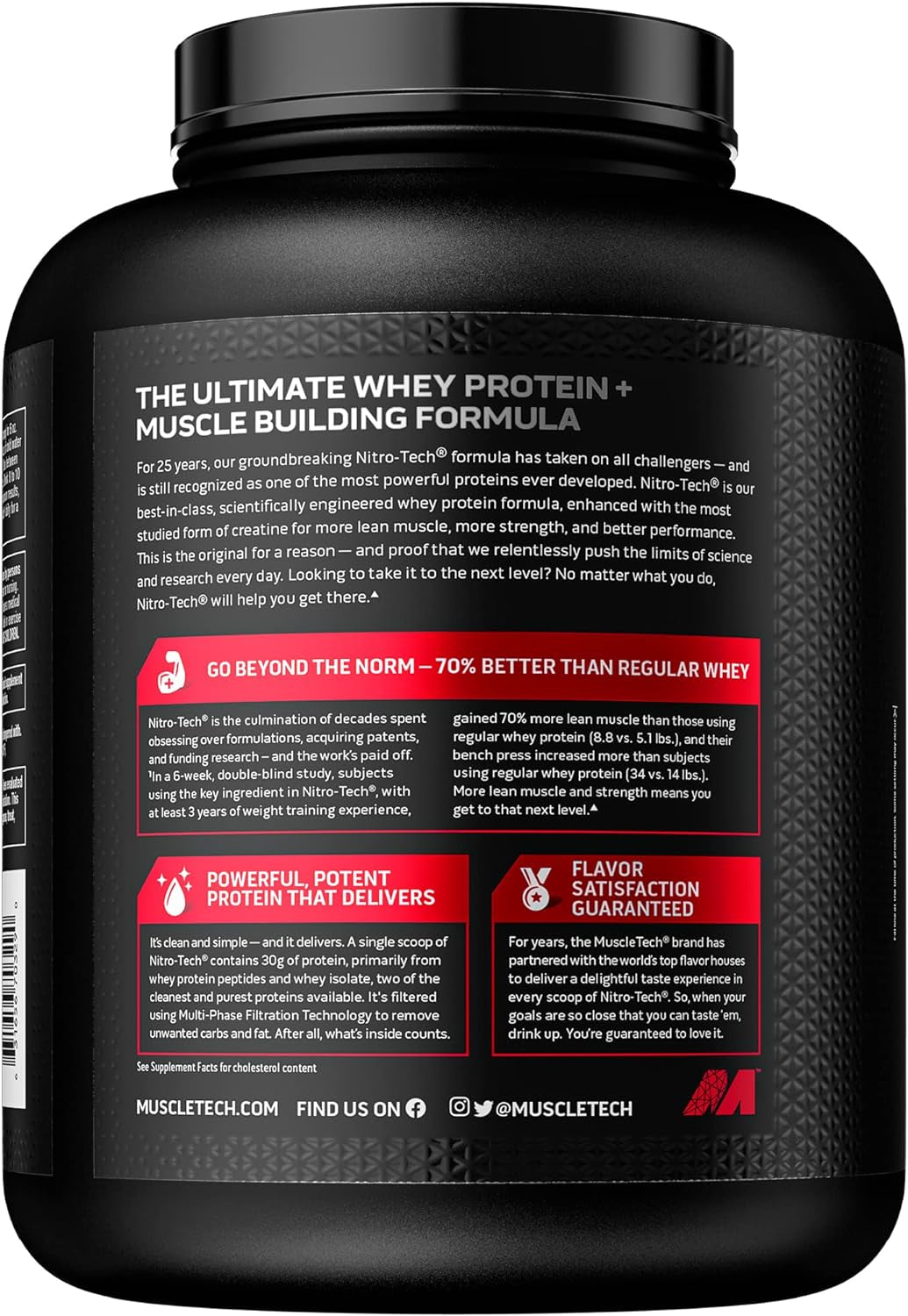 Whey Protein Powder,  Nitro-Tech Whey Protein Isolate + Peptides, Lean Protein Powder with Creatine, Sports Nutrition Protein Powder for Men & Women, Vanilla, 1.81Kg (40 Servings)