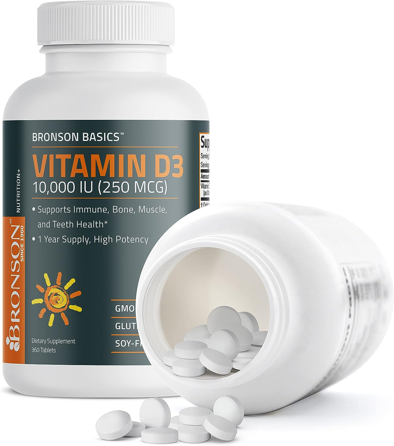 Vitamin D3 10,000 IU (250 MCG) 1 Year Supply for Healthy Muscle Function and Immune Support, Non-Gmo, 360 Tablets