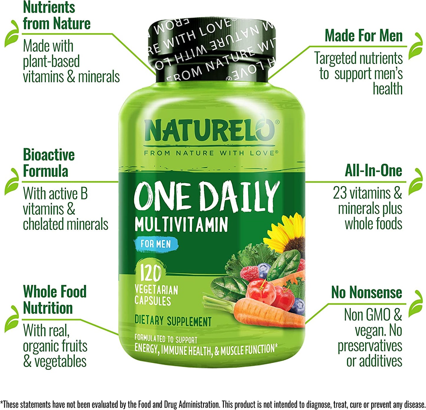 One Daily Multivitamin for Men - with Vitamins & Minerals + Organic Whole Foods - Supplement to Boost Energy, General Health - Non-Gmo - 120 Capsules - 4 Month Supply