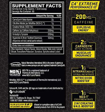 C4 Extreme Pre Workout Powder Icy Blue Razz | Preworkout Energy Supplement for Men & Women | 200Mg Caffeine + Beta Alanine + Creatine | 60 Servings